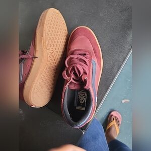 Vans Burgundy and Tan Athletic Shoes